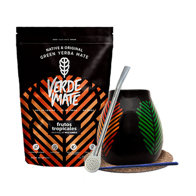Mate Tee Set: Verde Mate Frutos Tropicales 500g + Kalebasse + Bombilla