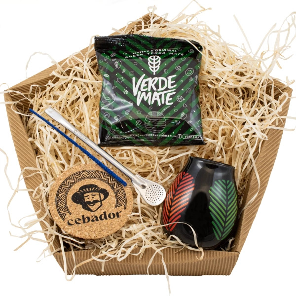 Geschenkset Mate Tee: Verde Mate Frutos Tropicales 50g + Kalebasse + Bombilla