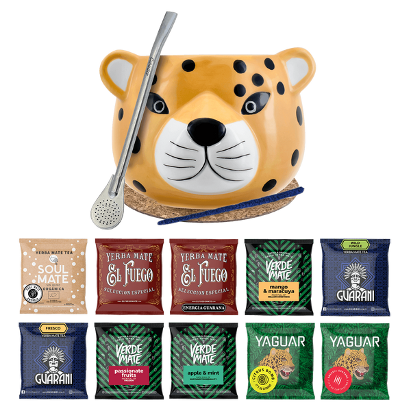 Yerba Mate Set 10x50g Kalebasse Gatito Bombilla