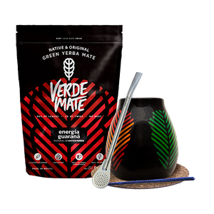 Mate Tee Set: Verde Mate Energía Guaraná 500g + Kalebasse + Bombilla