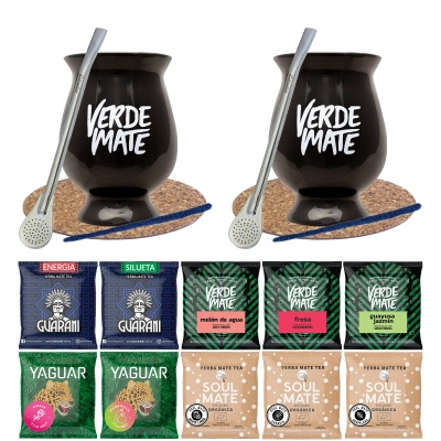 Set Bombilla Mate Becher für zwei Personen Yerba Mate 10x50g