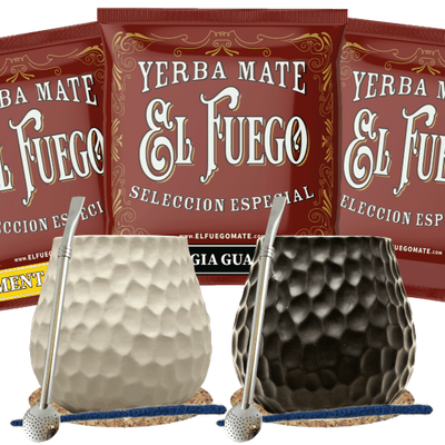 Mate-Tee-Set für Zwei: Proben El Fuego 3x50g + 2x Kalebasse + 2x Bombilla