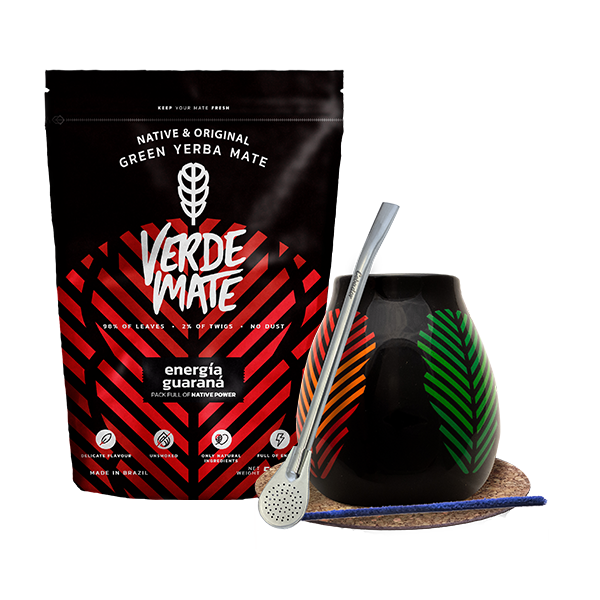 Mate Tee Set: Verde Mate Energía Guaraná 500g + Kalebasse + Bombilla