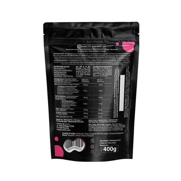 Nustino – Erdnussbutter in Pulverform – Raspberry (ohne Zuckerzusatz) 400 g