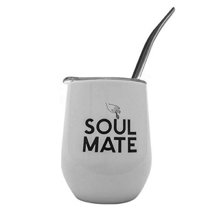 TermoLid – Thermo‑Becher für Mate Tee mit Deckel – Soul Mate (weiß) – 350 ml