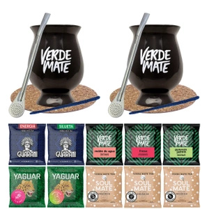 Set Bombilla Mate Becher für zwei Personen Yerba Mate 10x50g