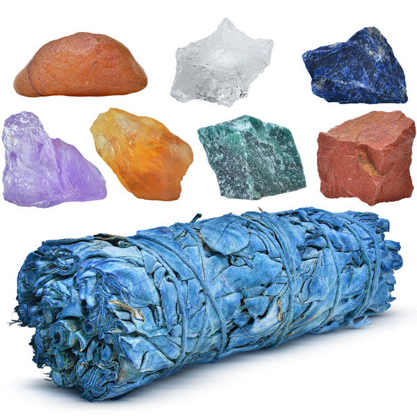 Set aus Natursteinen, Kristallen und Räucherwerk - Esoterik, Yoga, Meditation