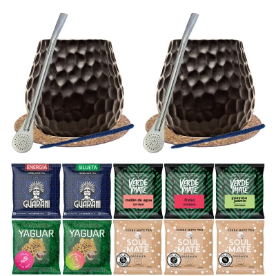 Yerba Mate Set für zwei Personen Bombilla Mate Becher 10x50g