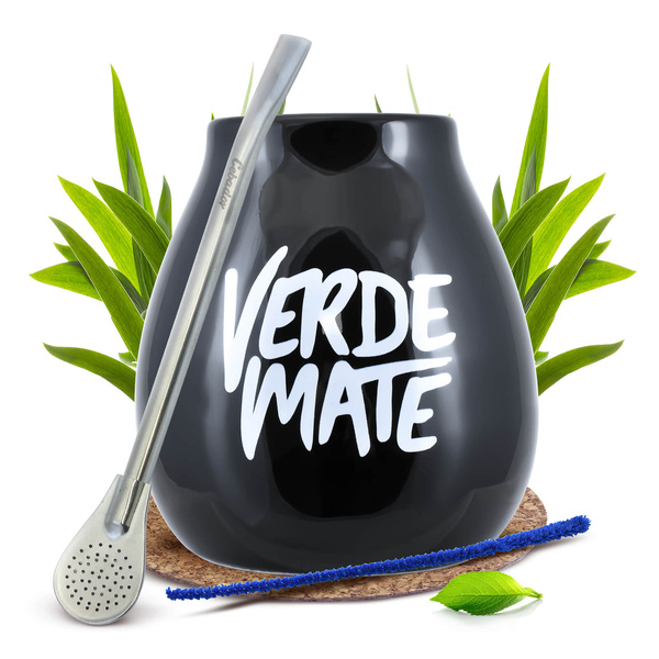 Verde Mate schwarzes Kalebassen-Set + Bombilla