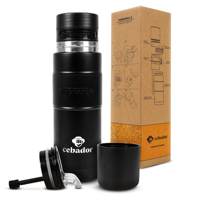 Yerbomos XL ALL IN ONE - 750 ml - Mate Becher, Thermosflasche und Bombilla in einem Zubehör (schwarz)