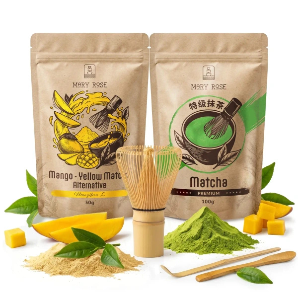 Set für bunten Matcha Latte: Matcha + Yellow Matcha + Zubehör