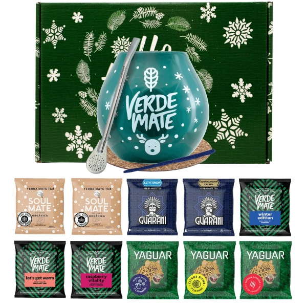 Winter-Geschenkset Mate Tee 10 x 50 g Kalebasse + Bombilla