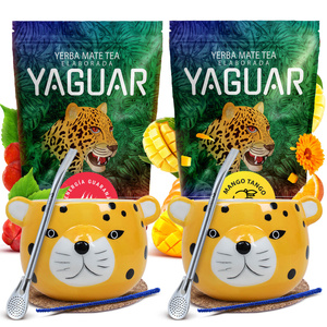 Mate Tee Set für Zwei: Yaguar 2x500g + 2x Kalebasse + 2x Bombilla