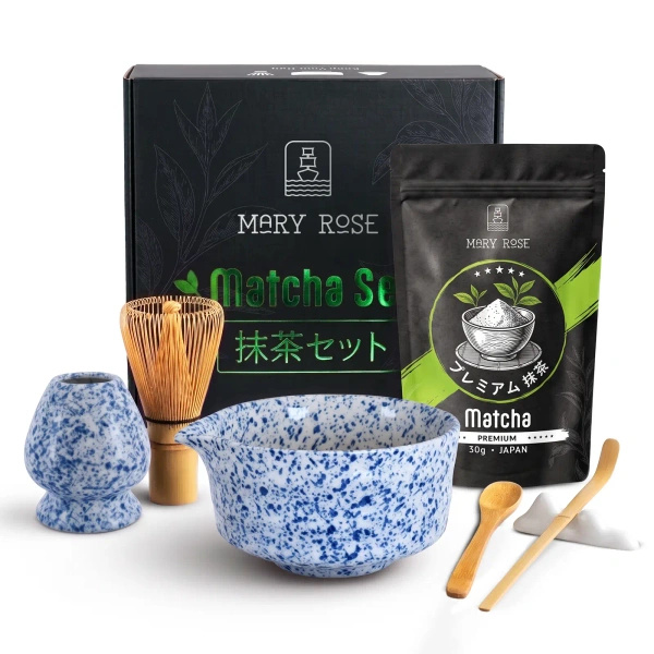 Geschenkset: japanischer Premium-Matcha + matchawan + Bambuszubehör