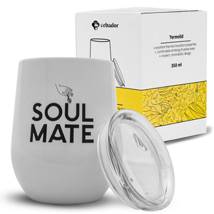 TermoLid – Thermo‑Becher für Mate Tee mit Deckel – Soul Mate (weiß) – 350 ml